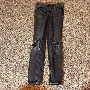 Free People Distressed Ripped Knee Skinny Jeans Black‎ Wash Size 28